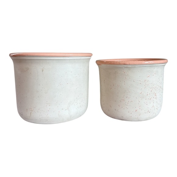 Unbranded Other - Set of 2 Vintage Italian Ceramic Planters Pink Off White Speckled Earthenware‎